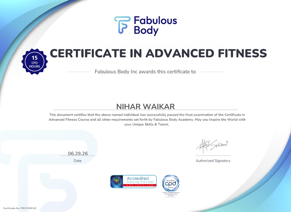 Certified in Advanced Fitness - Nihar Waikar